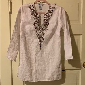 Carole Little White Embellished Tunic with Mandarin Collar